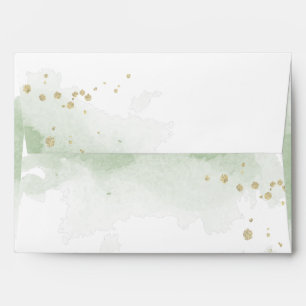 gold glitter sage green and white wedding envelope