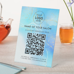 Gold Glitter Salon Business QR Code and Logo Pedestal Sign