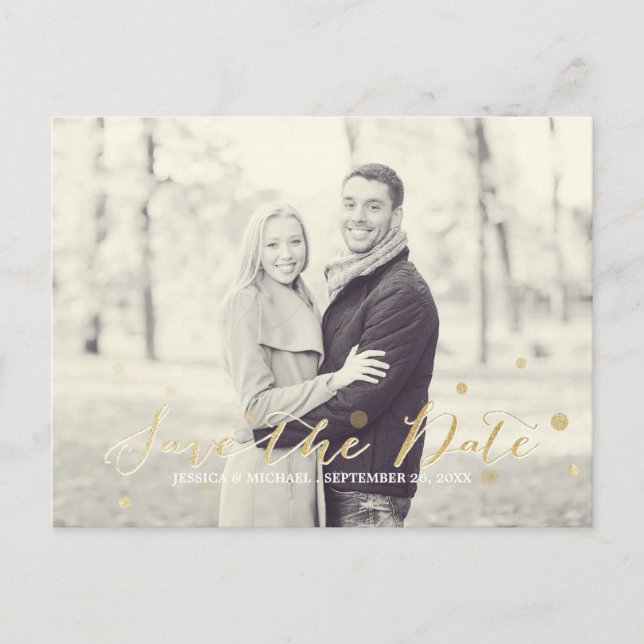 Gold Glitter Save the Date Announcement Postcard (Front)
