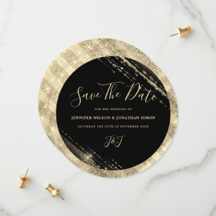 Gold Glitter Save the date Black Invitation