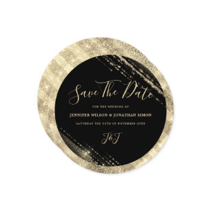 Gold Glitter Save the date Black Invitation