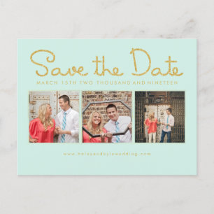Gold Glitter Save the Date Mint Script Photo cards