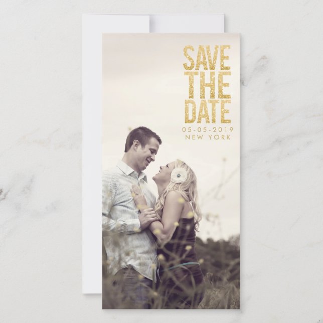 Gold Glitter Save the Date Typography Photo Cards (Front)