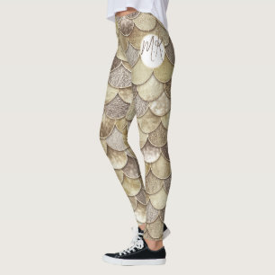 Gold Glitter Scales Monogram Mermaid  Leggings