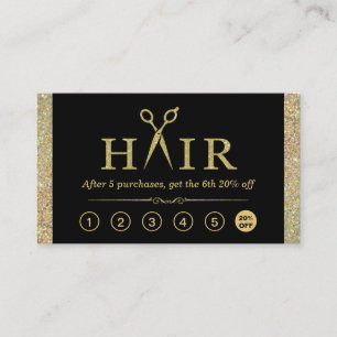 Gold Glitter Scissors Hair Salon Loyalty Punch