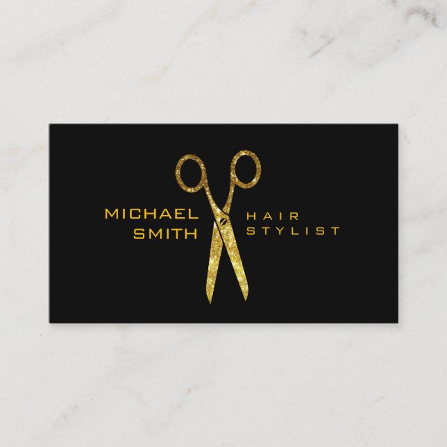Gold Glitter Scissors Hair Stylist Appointment #2 Card (Front)