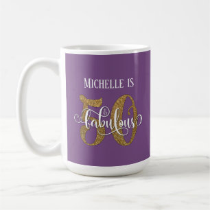 Gold Glitter Script 50 & Fabulous Over Purple Coffee Mug