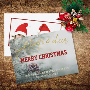 Gold Glitter Script Christmas Photo Greeting Card