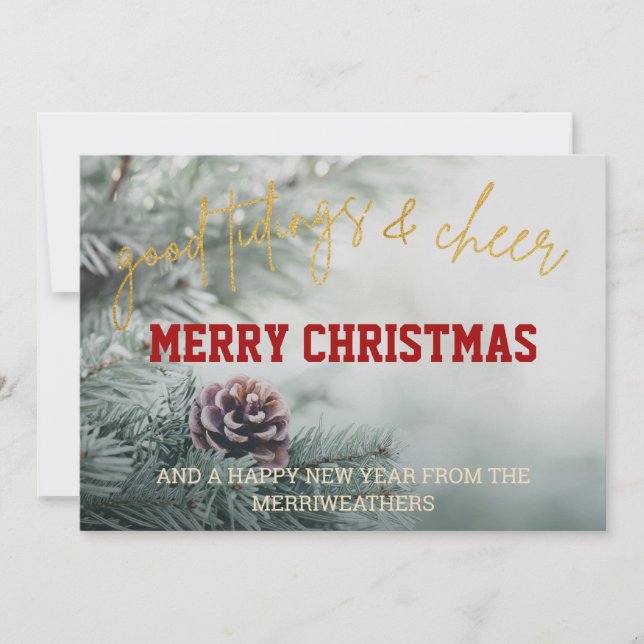 Gold Glitter Script Christmas Photo Greeting Card (Front)