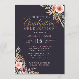 Gold Glitter Script Graduation Celebration Party Invitation
