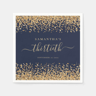 Gold Glitter Script Navy Blue Glam 30th Party Napkin