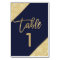 Gold glitter script navy blue table number