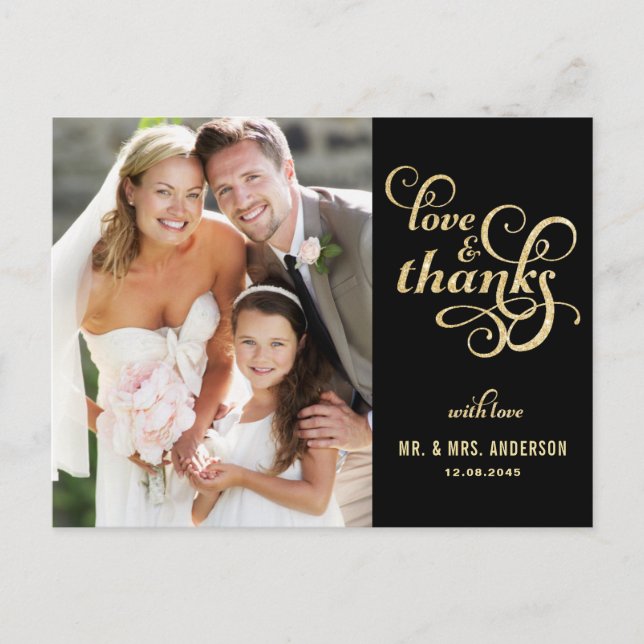Gold Glitter Script Wedding Thank You Postcard (Front)
