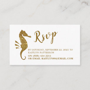 Gold Glitter Seahorse RSVP Enclosure Card