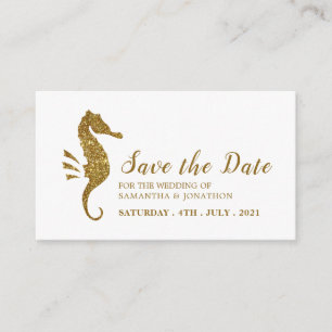 Gold Glitter Seahorse Save the Date Enclosure Card
