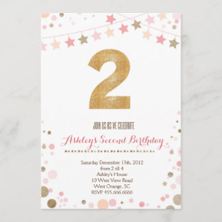 Gold Glitter Second Birthday Invitation