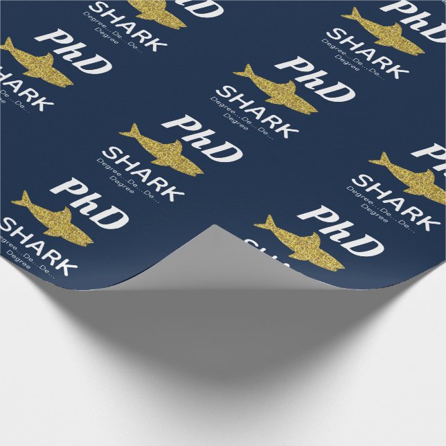 Gold Glitter Shark Blue PhD Graduation Wrapping Paper (Corner)