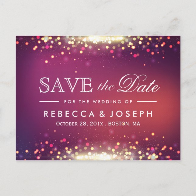 Gold Glitter Shiny Sparkle Lights Save the Date Announcement Postcard (Front)