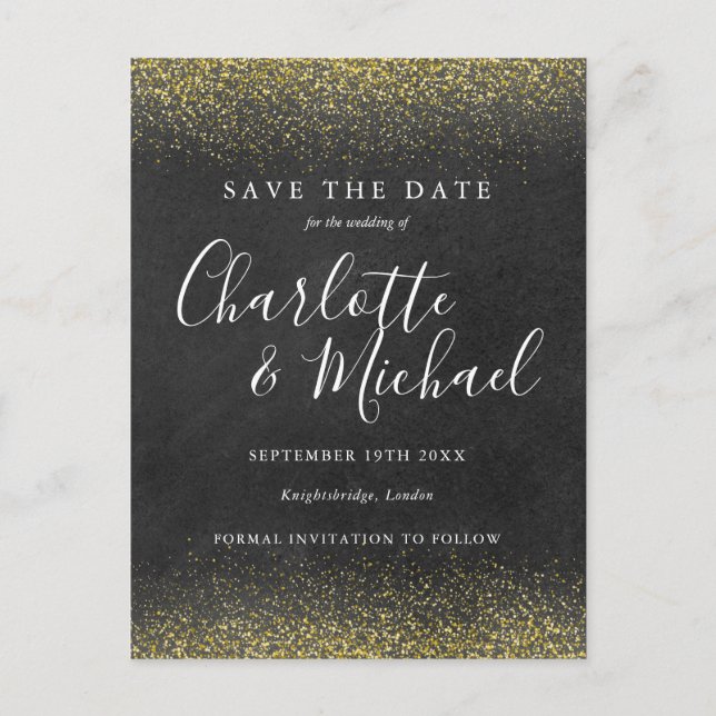 Gold Glitter Signature Save the Date Card (Front)