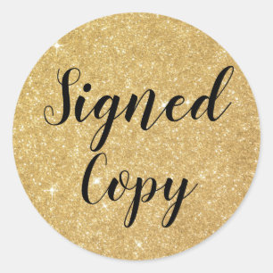 Gold Glitter Signed Copy Author Writer Classic Round Sticker