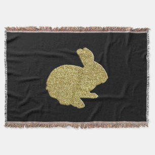 Gold Glitter Silhouette Easter Bunny Throw Blanket