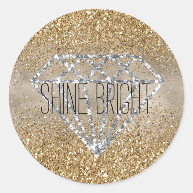 Gold Glitter Silver Diamond Shine Bright Classic Round Sticker (Front)