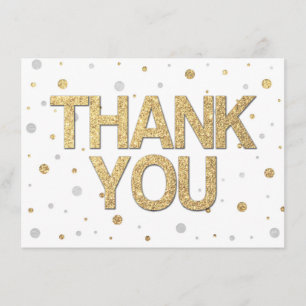 Gold Glitter Silver Foil Print Confetti Thank You Card