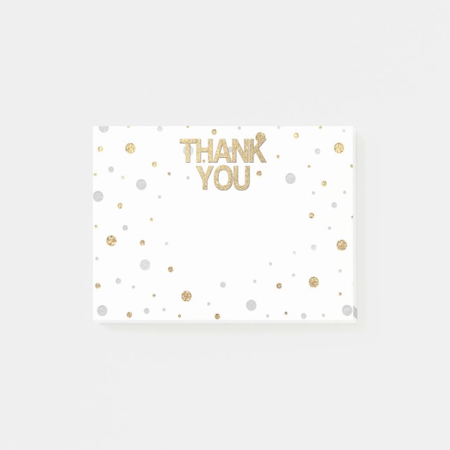 Gold Glitter Silver Foil Print Confetti Thank You Post-it Notes (Front)