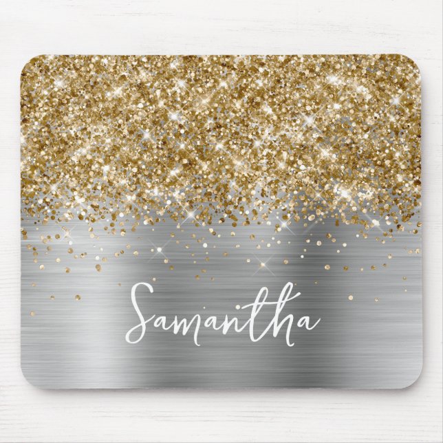 Gold Glitter Silver Glam Name Mouse Pad (Front)