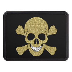 Gold Glitter Skull And Crossbones Trailer Hitch Cover