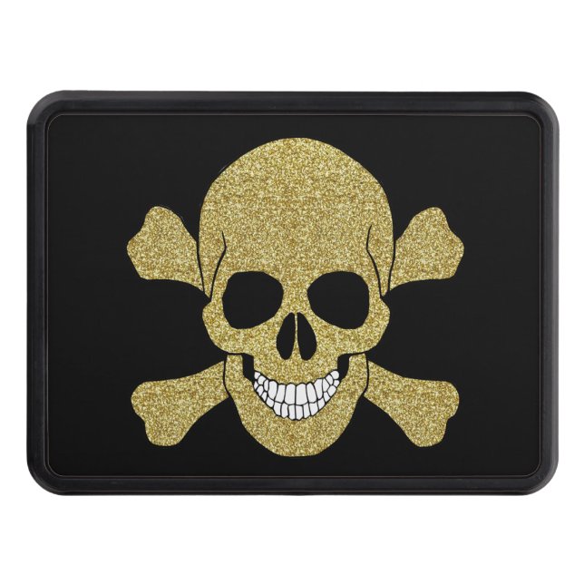 Gold Glitter Skull And Crossbones Trailer Hitch Cover (Front)