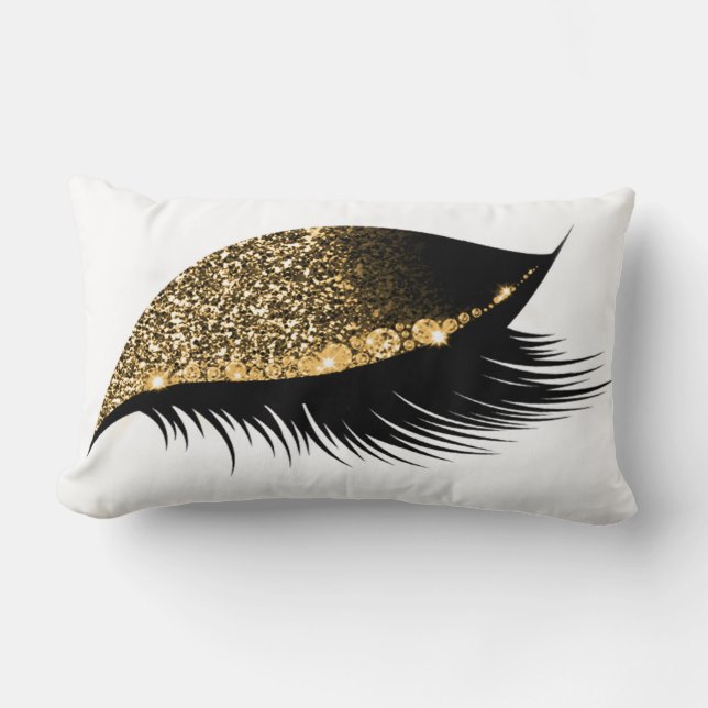 Gold Glitter Sleep Makeup Eyes Lash White Lumbar Pillow (Front)