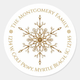 Gold Glitter Snowflake Elegant Christmas Holiday Classic Round Sticker