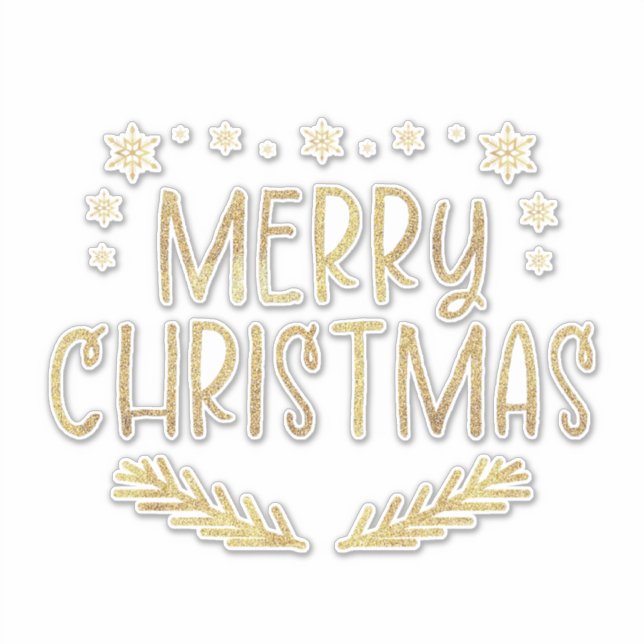 Gold Glitter Snowflake Merry Christmas Tree Leaves (Front)