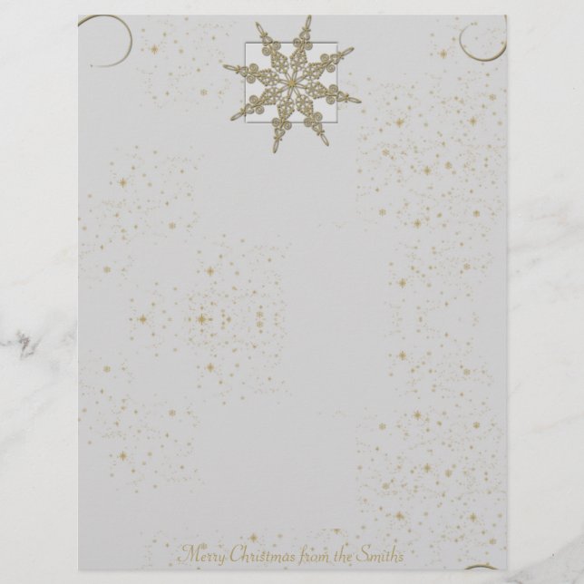Gold Glitter Snowflake on Winter White Background (Front)