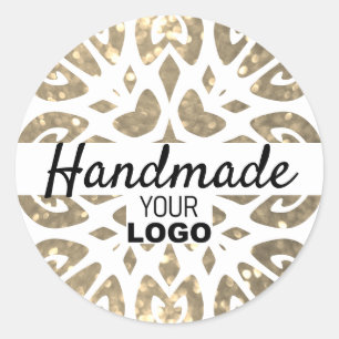 Gold Glitter Snowflake Ornament Handmade Logo Classic Round Sticker