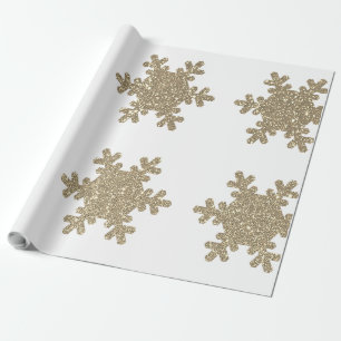 Gold Glitter Snowflake Pattern White Christmas Wrapping Paper