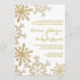 Gold Glitter Snowflakes Elegant Winter Wedding Invitation