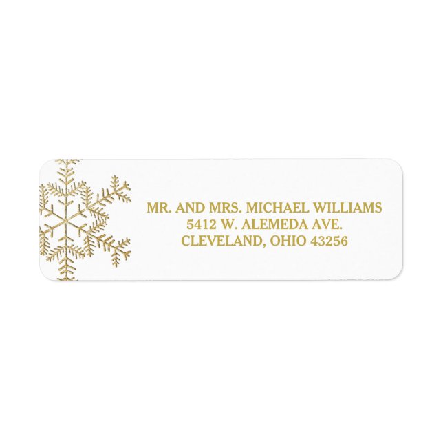 Gold Glitter Snowflakes Winter Wedding Labels (Front)