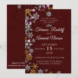 Gold Glitter Snowflakes with Holiday Ornaments Invitation