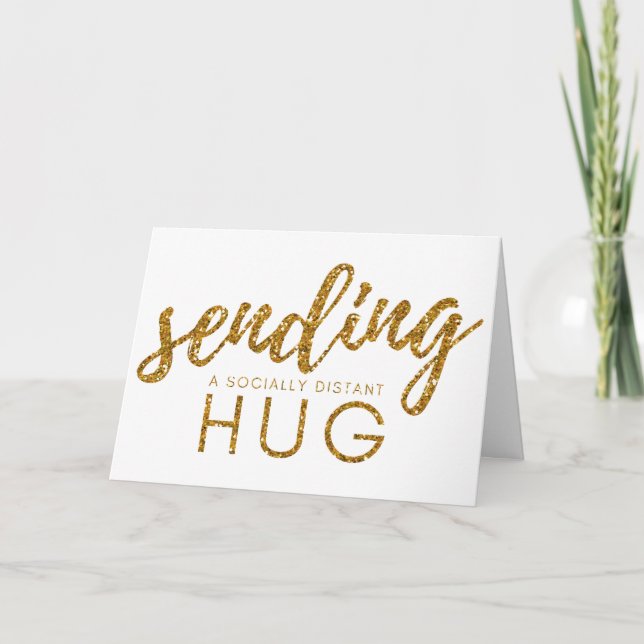 Gold Glitter Social Distancing Hug Card (Front)