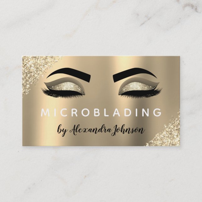 Gold Glitter Sparkle Eyelashes Microblading Business Card (Front)