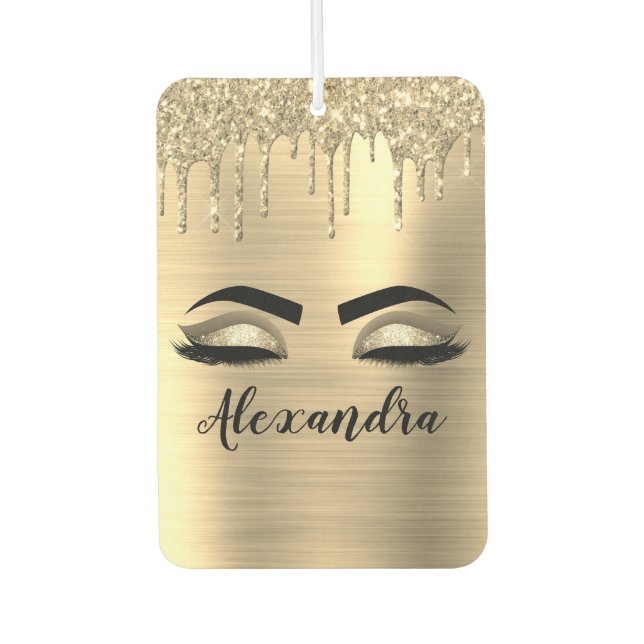 Gold Glitter Sparkle Eyelashes Monogram Name Air Freshener (Front)
