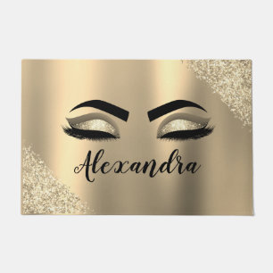 Gold Glitter Sparkle Eyelashes Monogram Name Doormat
