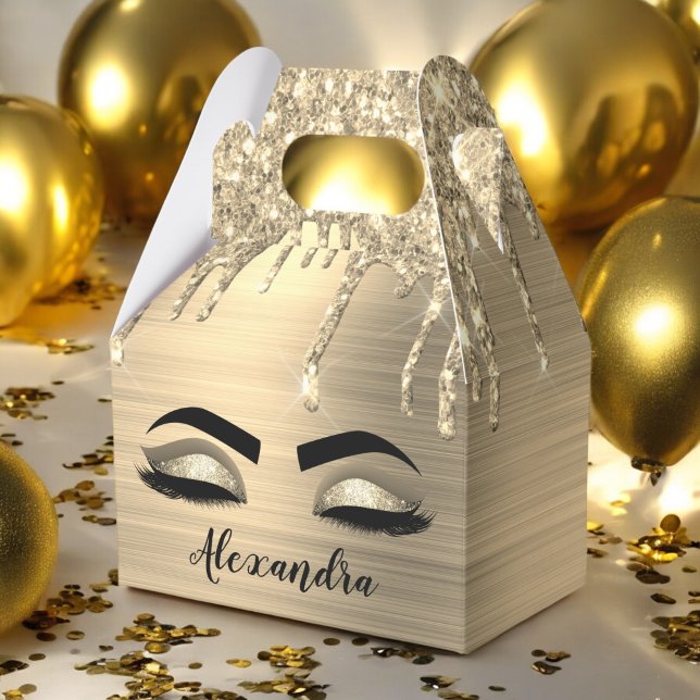 Gold Glitter Sparkle Eyelashes Monogram Name Favor Box (Creator Uploaded)