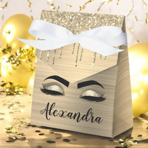 Gold Glitter Sparkle Eyelashes Monogram Name Favor Box