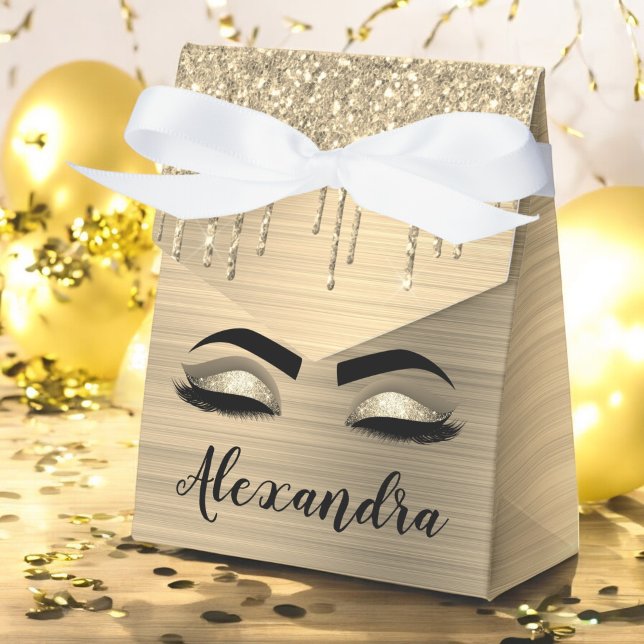 Gold Glitter Sparkle Eyelashes Monogram Name Favor Box (Creator Uploaded)