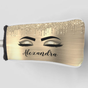 Gold Glitter Sparkle Eyelashes Monogram Name Golf Head Cover
