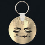 Gold Glitter Sparkle Eyelashes Monogram Name Keychain<br><div class="desc">Gold Faux Foil Metallic Sparkle Glitter Brushed Metal Monogram Name and Initial Eyelashes (Lashes),  Eyelash Extensions and Eyes Keychain. The design makes the perfect sweet 16 birthday,  wedding,  bridal shower,  anniversary,  baby shower or bachelorette party gift for someone looking for a trendy cool style.</div>