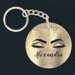 Gold Glitter Sparkle Eyelashes Monogram Name Keychain<br><div class="desc">Gold Faux Foil Metallic Sparkle Glitter Brushed Metal Monogram Name and Initial Eyelashes (Lashes),  Eyelash Extensions and Eyes Keychain. This makes the perfect sweet 16 birthday,  wedding,  bridal shower,  anniversary,  baby shower or bachelorette party gift for someone decorating her room in trendy cool style.</div>
